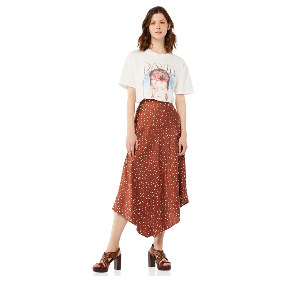 Satin asymmetrical Brown and White Dot Skirt